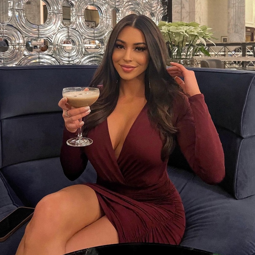 Windsor maroon long sleeve plunge mini dress